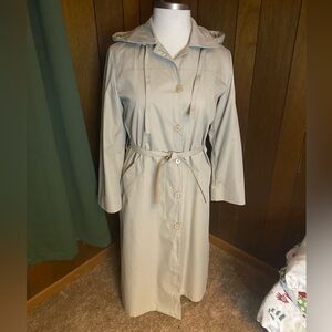 London Fog  Fur Lined Full Length Trench Coat Jacket 14R